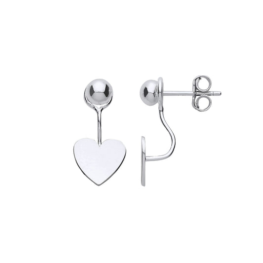 Silver Convertible Love Heart Ball Drop Jacket Earrings - GVE756