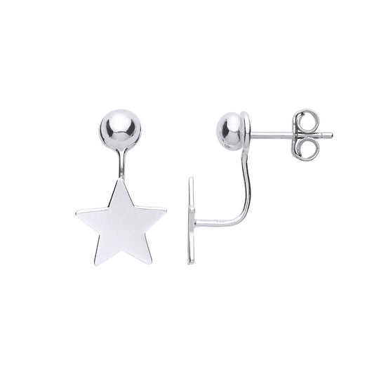 Silver Convertible Star Ball Drop Jacket Earrings - GVE757