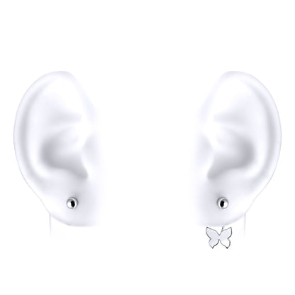 Silver  Convertible Butterfly Ball Drop Jacket Earrings - GVE758
