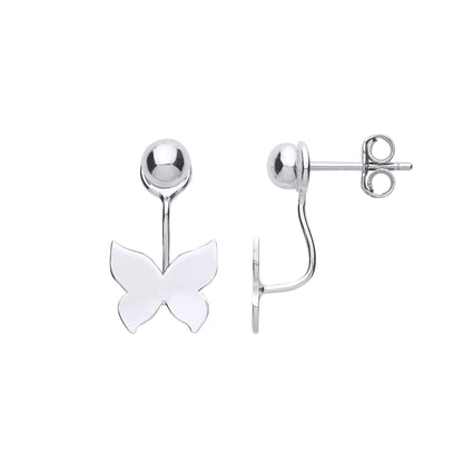 Silver  Convertible Butterfly Ball Drop Jacket Earrings - GVE758