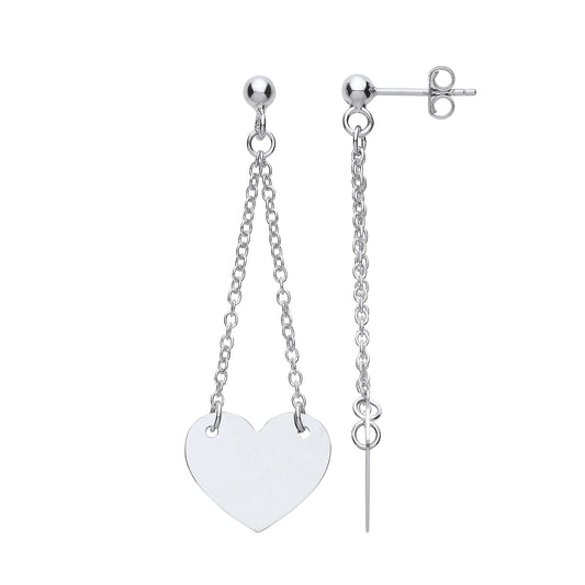 Silver  Love Heart Ball & Chain Drop Earrings - GVE762