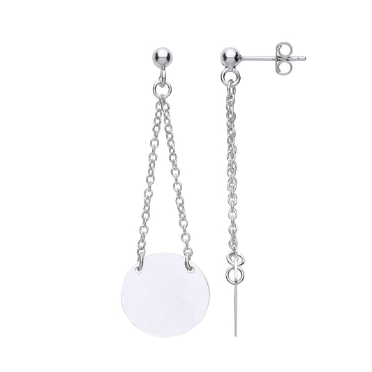 Silver  Disc Ball & Chain Drop Earrings - GVE763