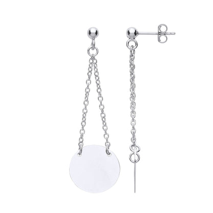 Silver  Disc Ball & Chain Drop Earrings - GVE763