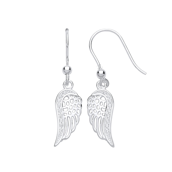 Silver  CZ Angel Wings Drop Earrings - GVE768