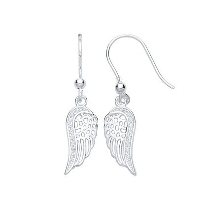 Silver  CZ Angel Wings Drop Earrings - GVE768