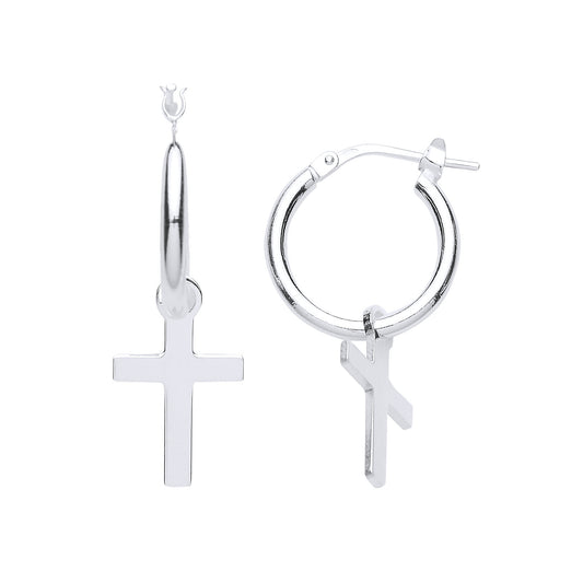 Silver  Cross Charm Hoop Drop Earrings - GVE773