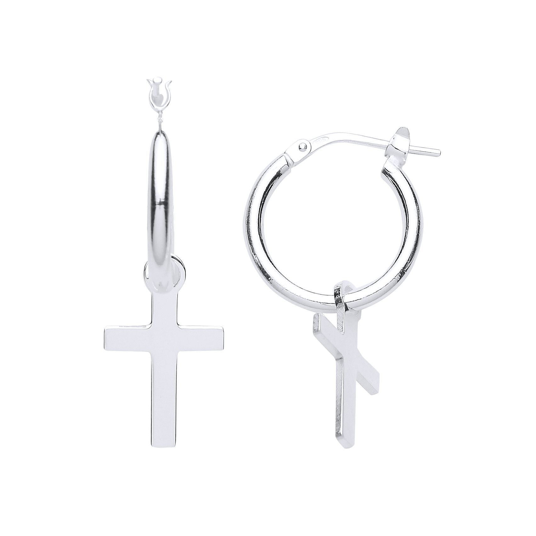Silver  Cross Charm Hoop Drop Earrings - GVE773