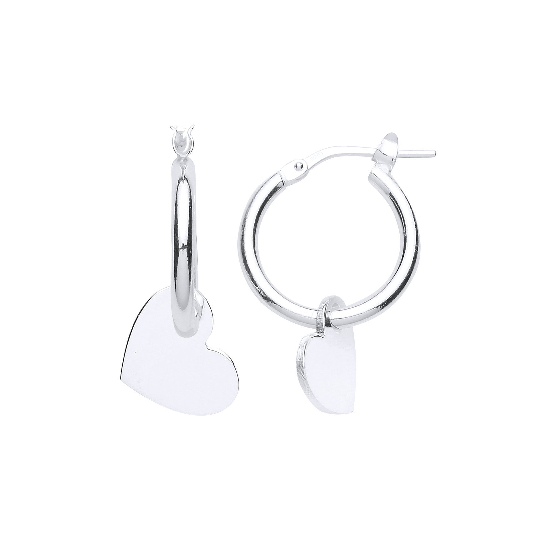 Silver  Love Heart Hoop Drop Earrings - GVE774