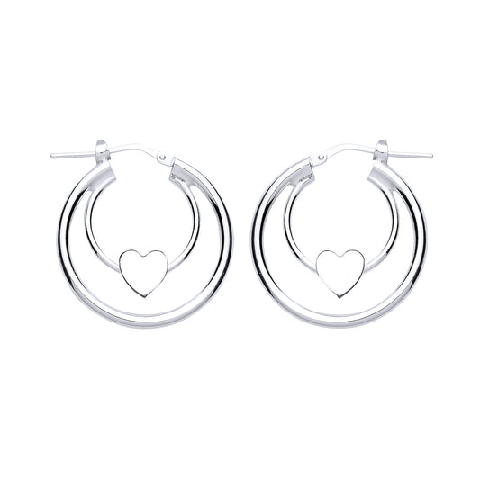 Silver  Love Heart Double Hoop Earrings 18mm - GVE775