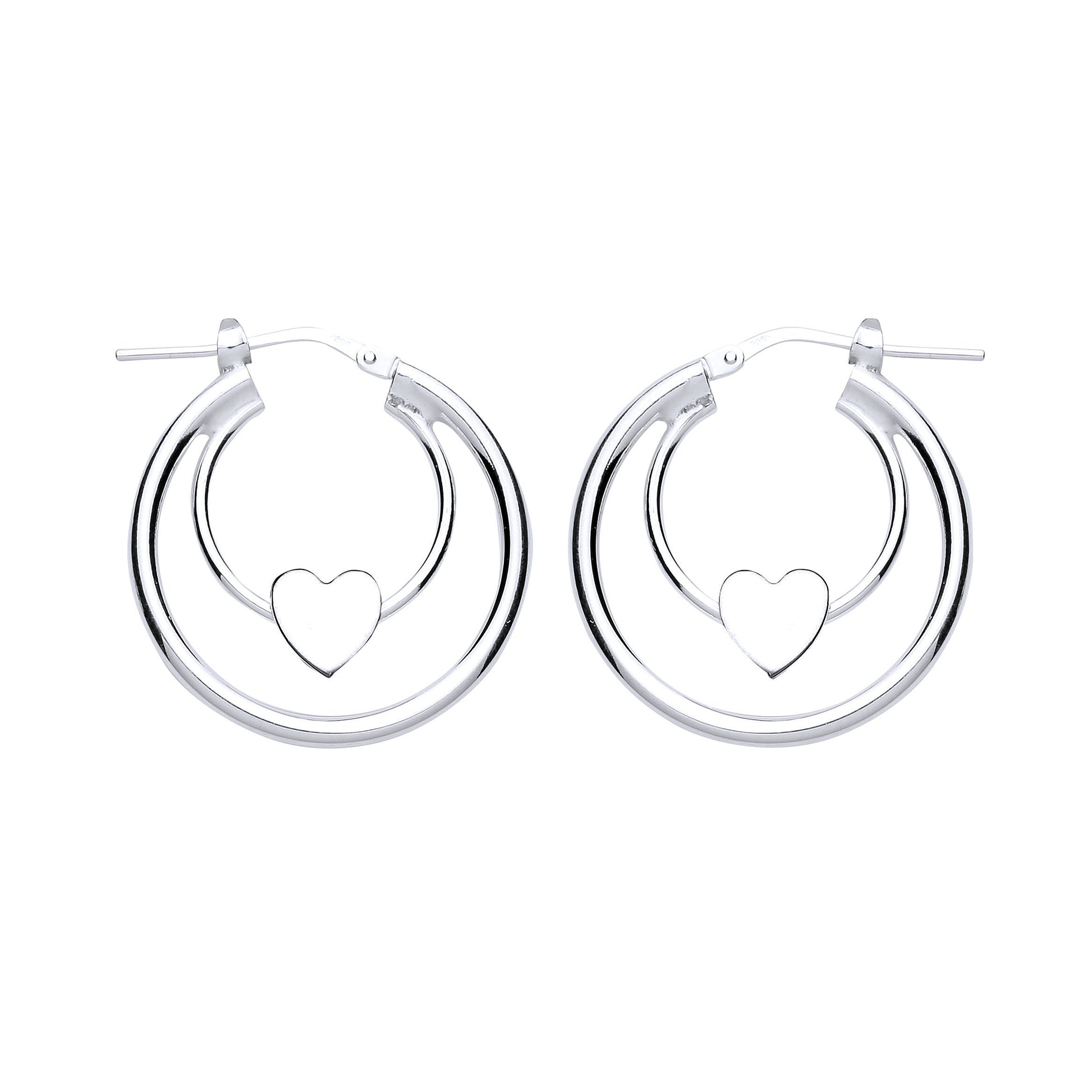 Silver  Love Heart Double Hoop Earrings 18mm - GVE775