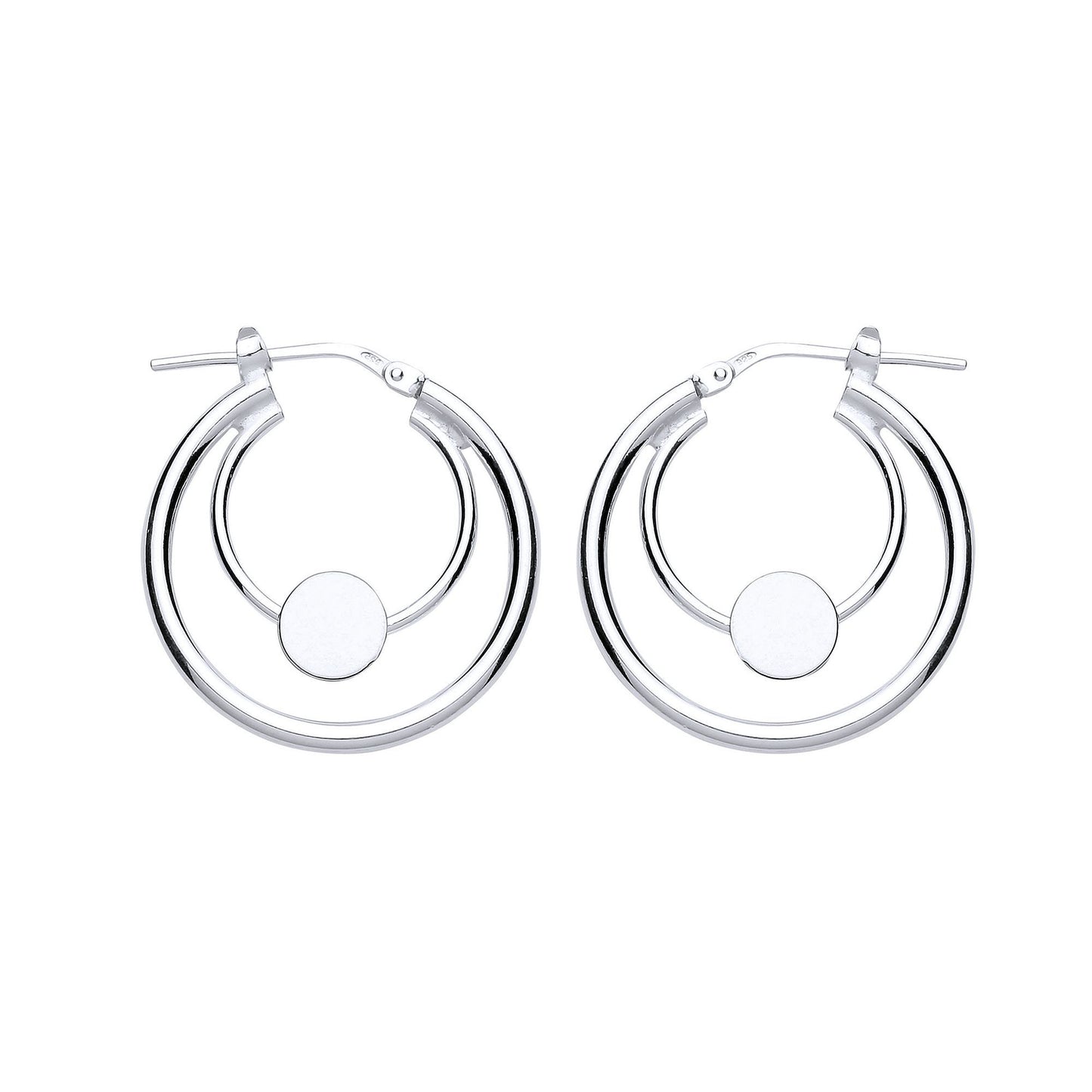 Silver  Disc Double Hoop Earrings 18mm - GVE777