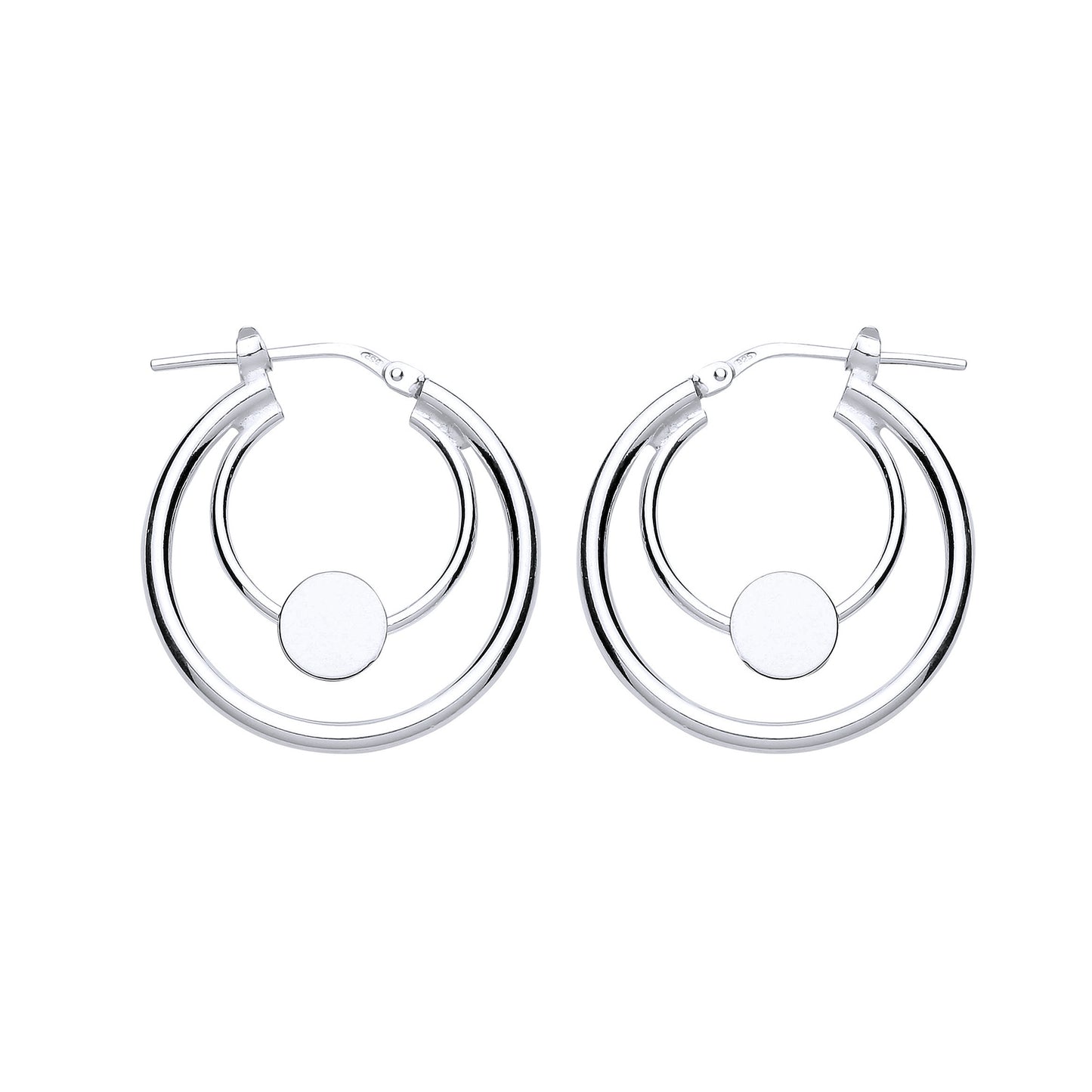 Silver  Disc Double Hoop Earrings 18mm - GVE777