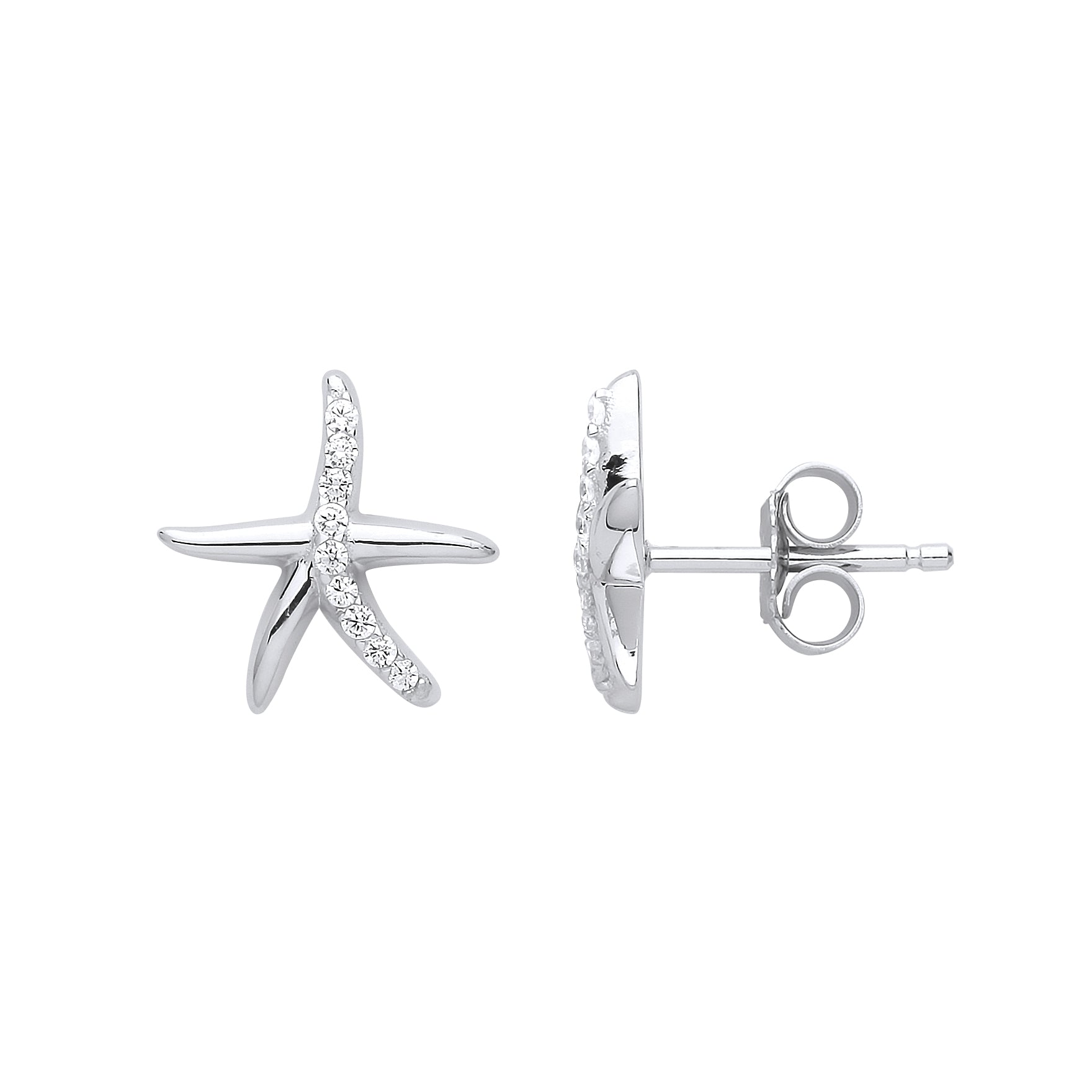 Silver  CZ Starfish Stud Earrings - GVE778