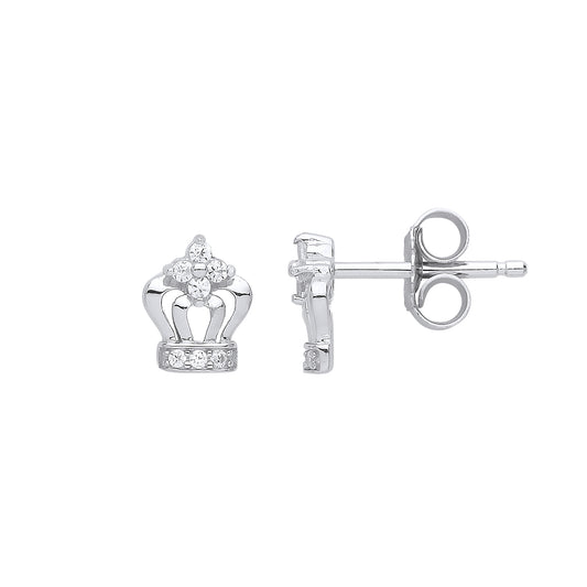 Silver  CZ Crown Drop Earrings - GVE781