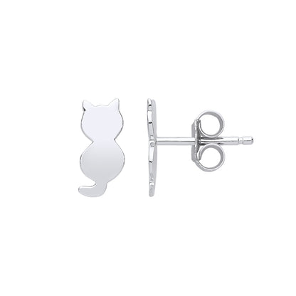 Silver  Cat Silhouette Stud Earrings - GVE786
