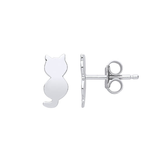 Silver  Cat Silhouette Stud Earrings - GVE786