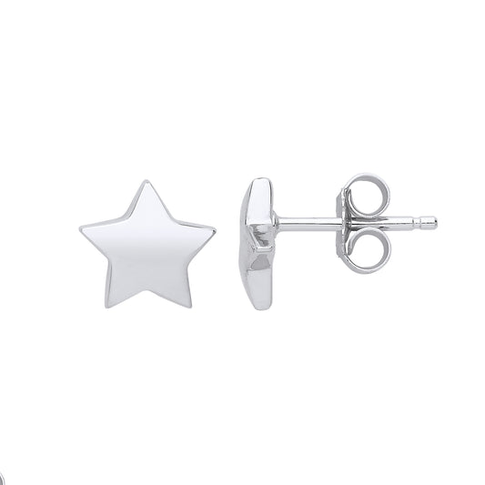 Silver  Plain Star Stud Earrings - GVE787