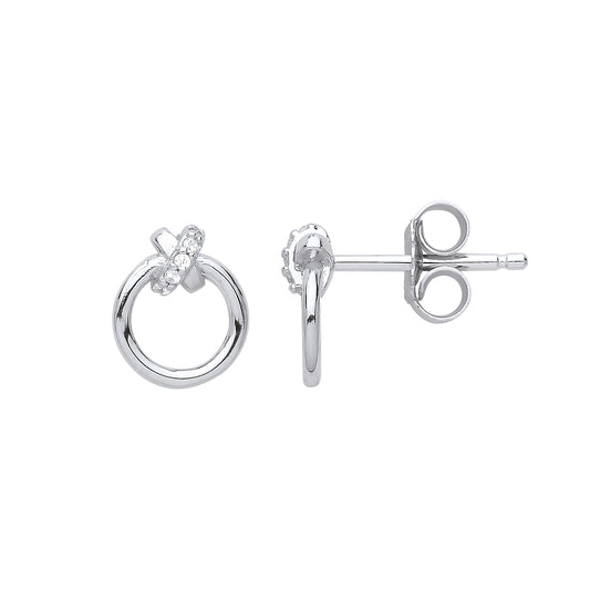 Silver  CZ Kiss Knot Rings Drop Earrings - GVE790