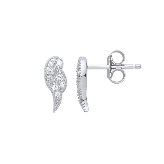 Silver  CZ Angel Wings Drop Earrings - GVE791