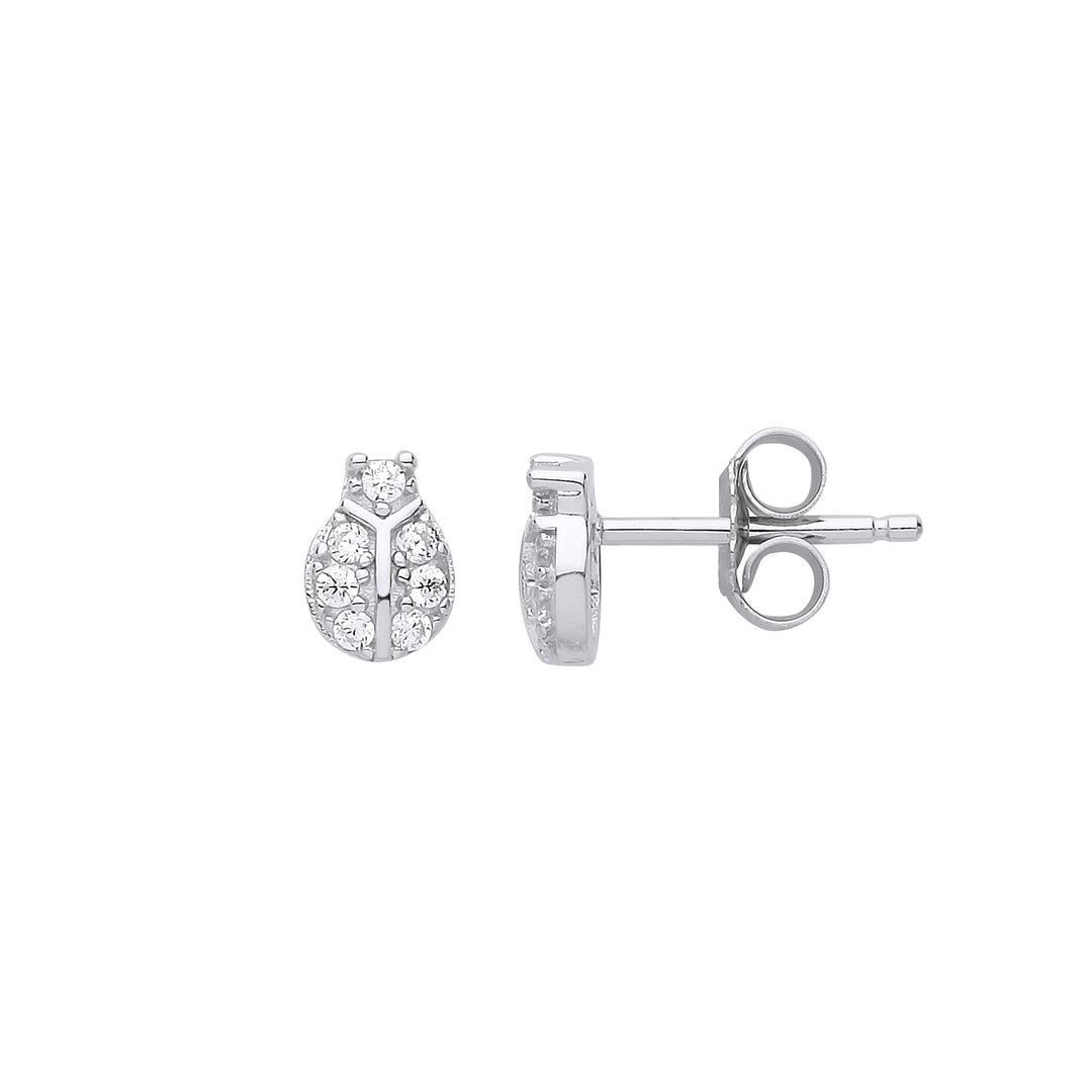 Silver  CZ Ladybird Cluster Stud Earrings - GVE792