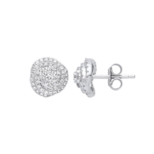 Silver  CZ Swirling Tiers Cluster Stud Earrings - GVE798