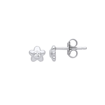 Silver  CZ Cute Daisy Solitaire Stud Earrings - GVE799