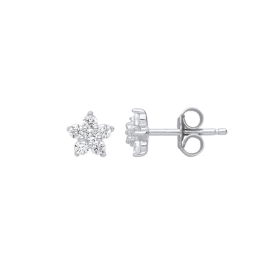 Silver  CZ Daisy Star Cluster Stud Earrings - GVE800