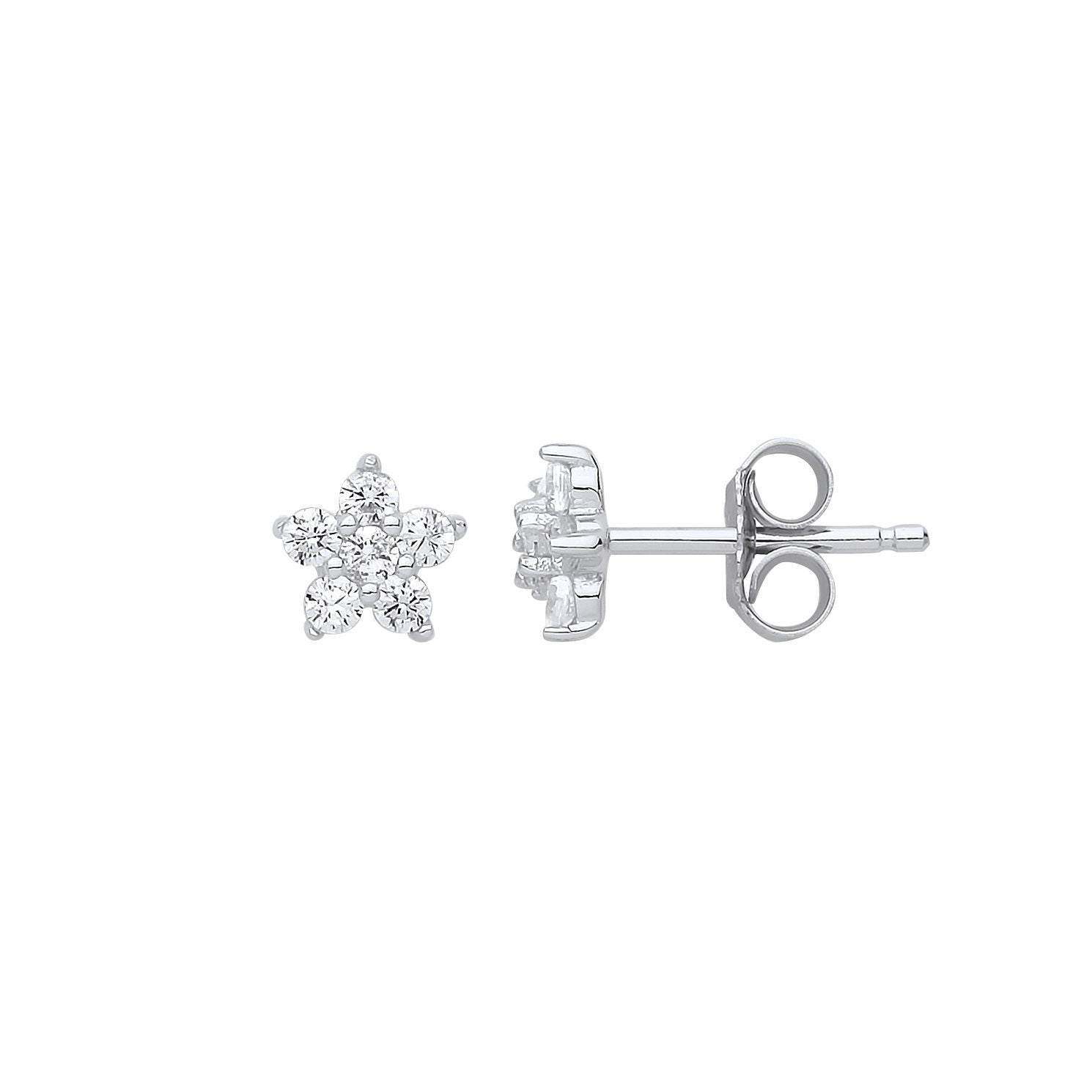Silver  CZ Daisy Star Cluster Stud Earrings - GVE800
