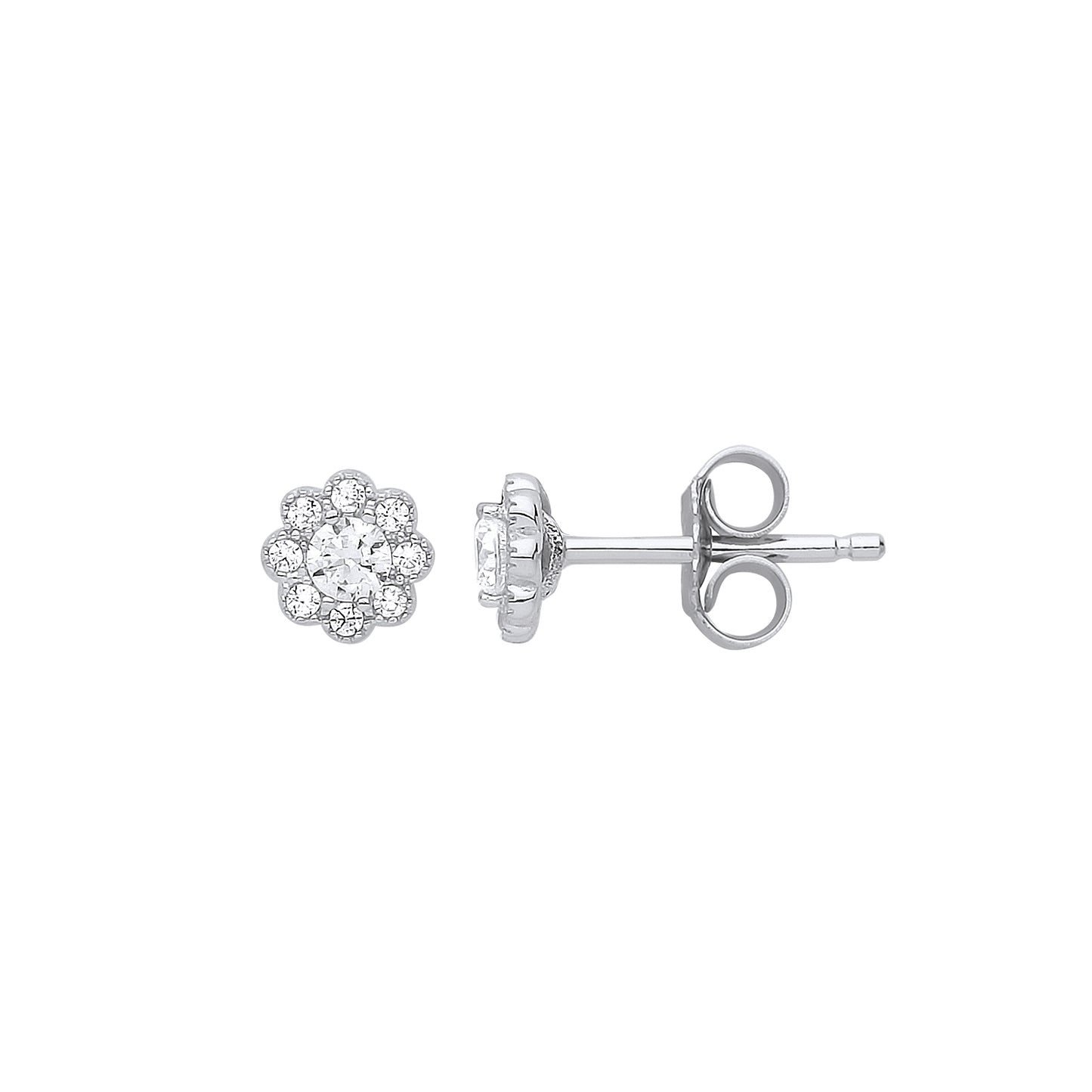 Silver  CZ Mini Daisy Flower Cluster Stud Earrings - GVE801