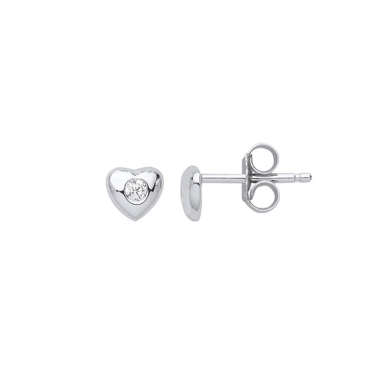 Silver  CZ Love Heart Solitaire Stud Earrings - GVE804