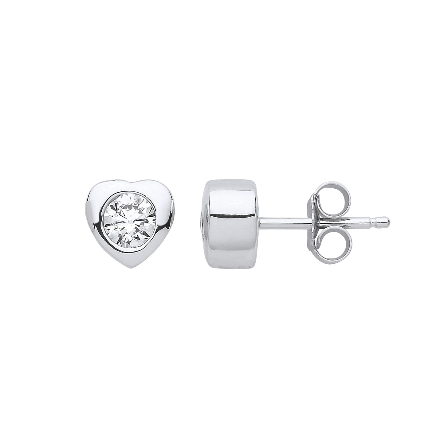 Silver  CZ Love Heart Solitaire Stud Earrings - GVE805