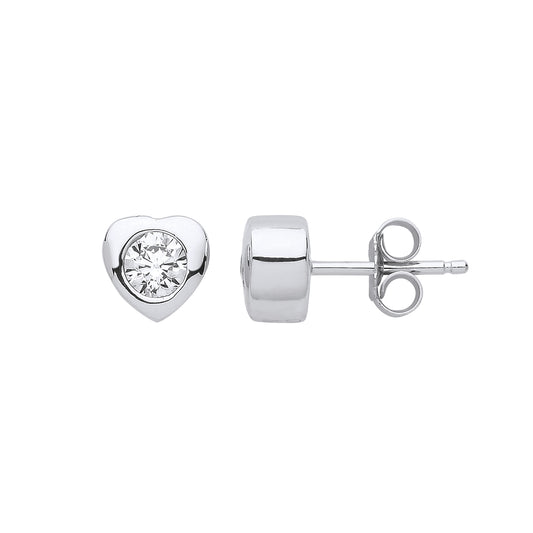 Silver  CZ Love Heart Solitaire Stud Earrings - GVE805