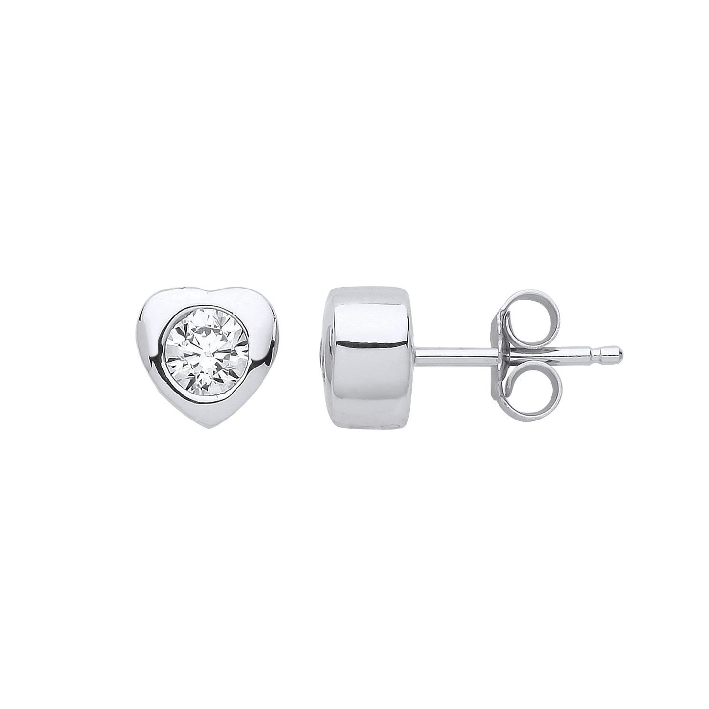 Silver  CZ Love Heart Solitaire Stud Earrings - GVE805