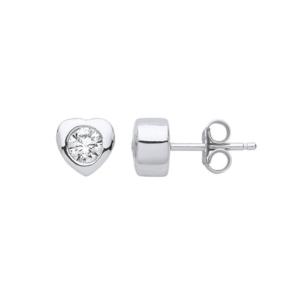 Silver  CZ Love Heart Solitaire Stud Earrings - GVE805