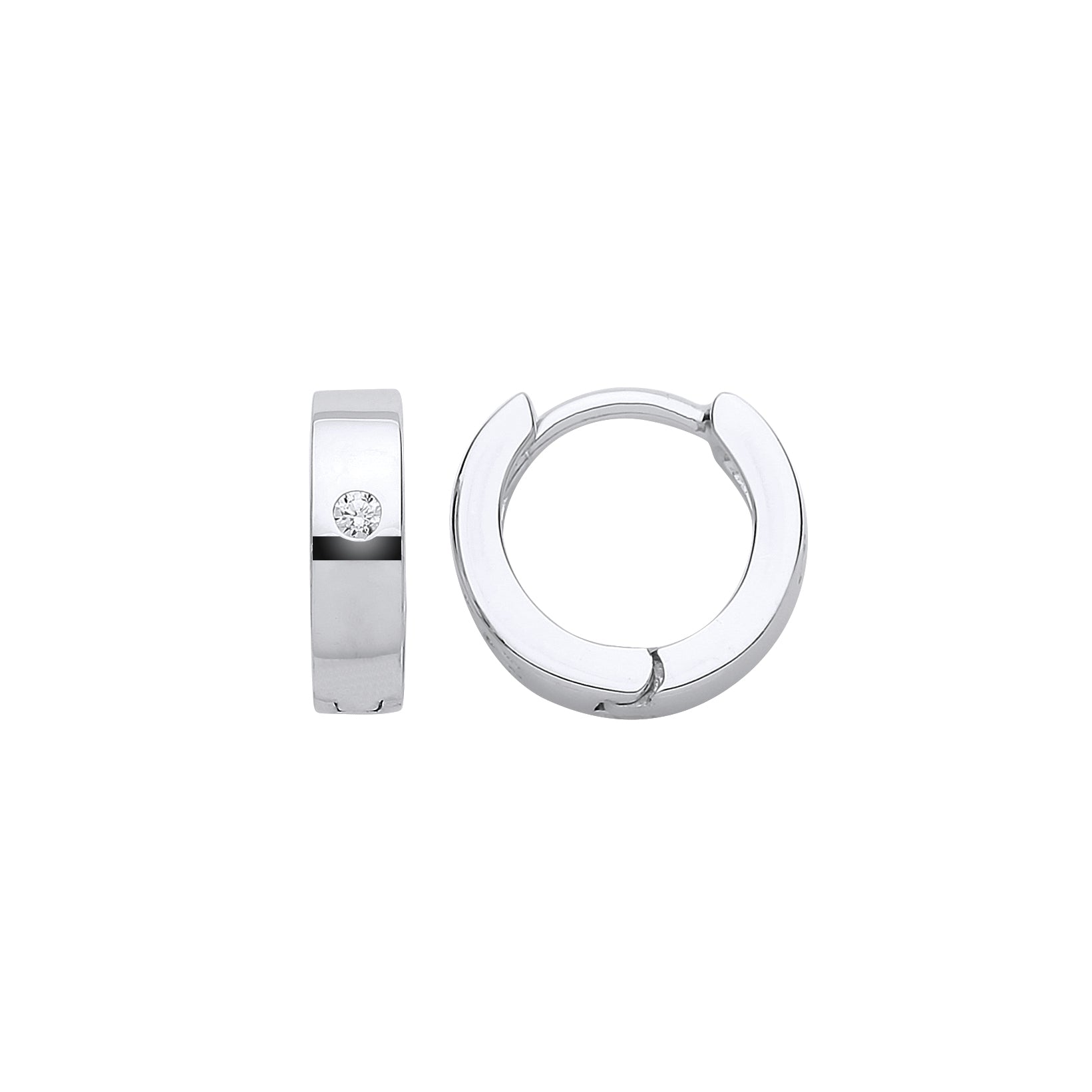 Silver  CZ Solitaire Huggie Hoop Earrings 13mm - GVE808