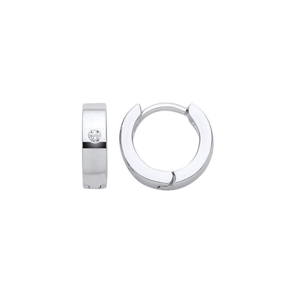 Silver  CZ Solitaire Huggie Hoop Earrings 13mm - GVE808