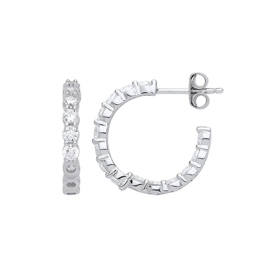 Silver  CZ Illusion-set Inside Out Eternity Hoop Earrings 18mm - GVE810