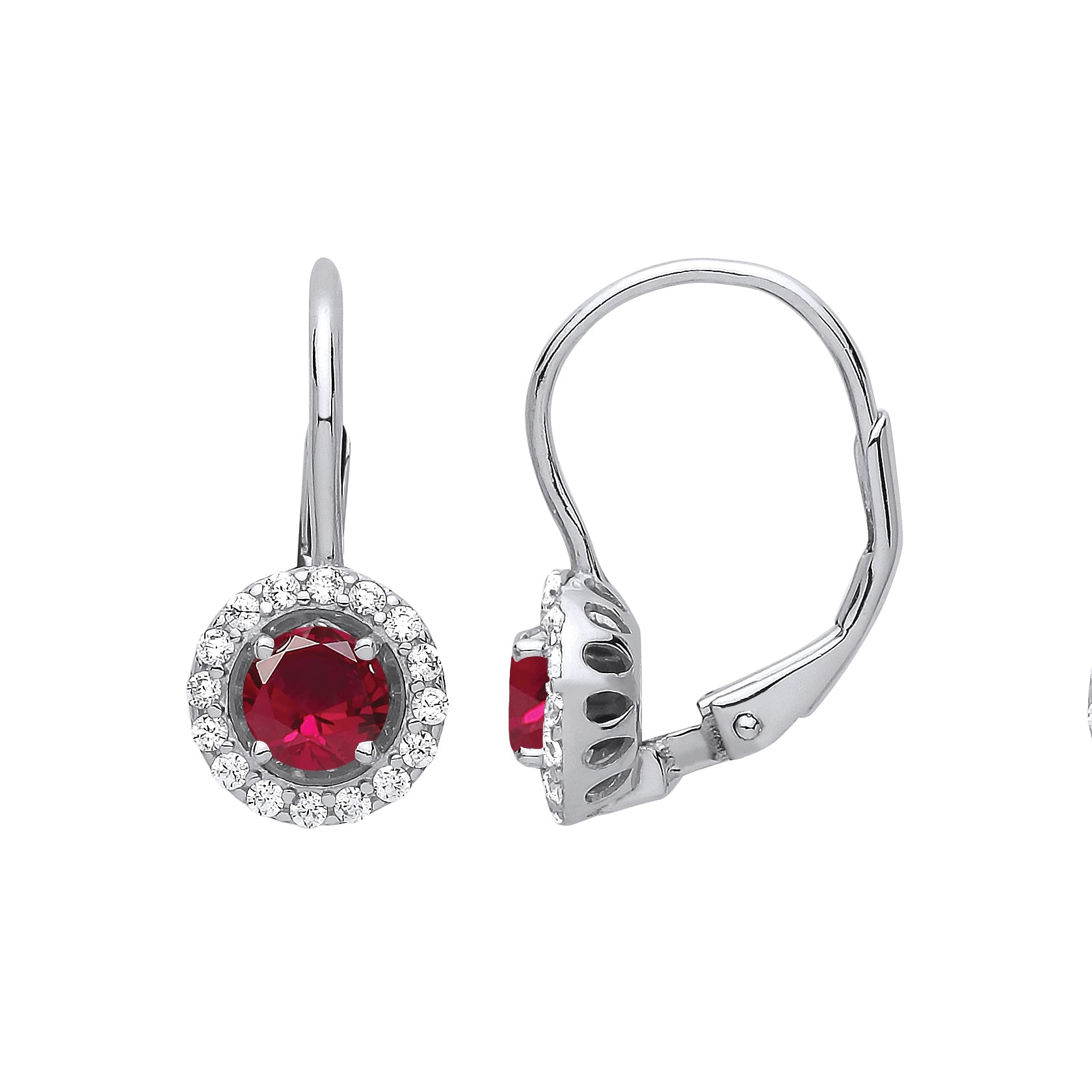 925 Sterling Silver  Red CZ Solitaire Saturn Halo Drop Earrings - GVE813RU