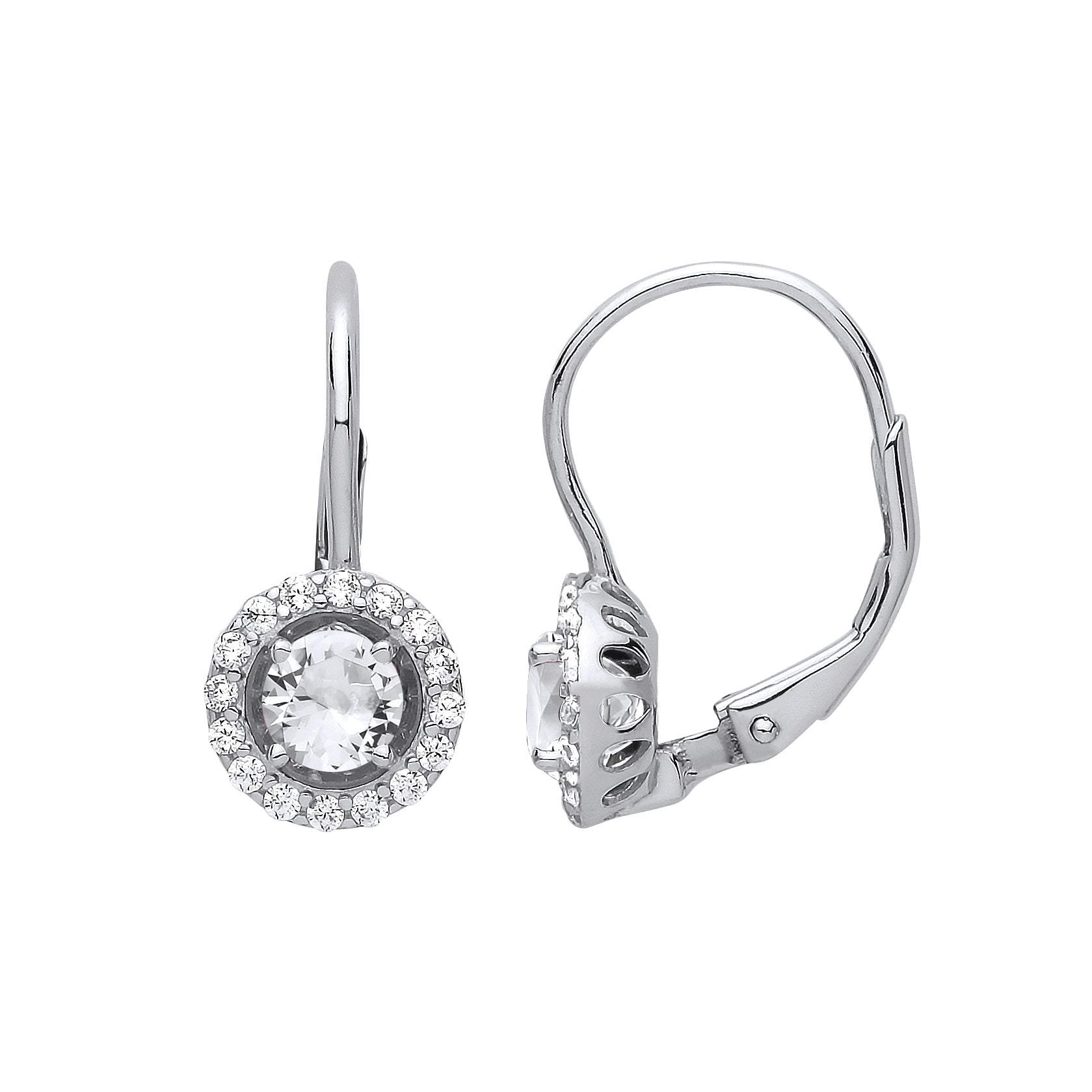 Silver  Solitaire Saturn Halo Drop Earrings - GVE813WH