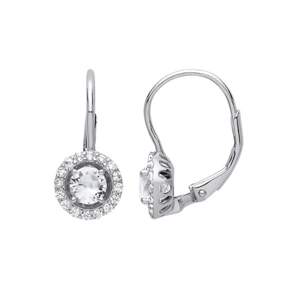 925 Sterling Silver  CZ Solitaire Saturn Halo Drop Earrings - GVE813WH