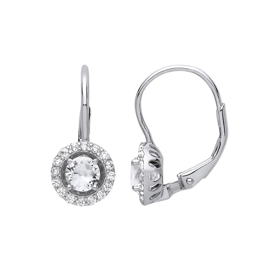Silver  Solitaire Saturn Halo Drop Earrings - GVE813WH