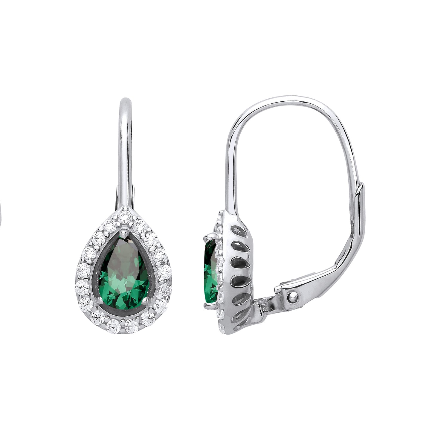 925 Sterling Silver  Green Pear CZ Tears of Joy Halo Drop Earrings - GVE814EM