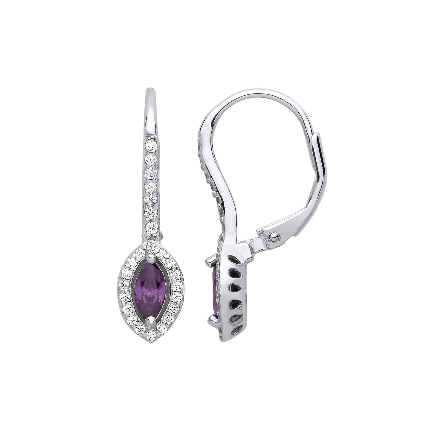 Silver  Purple Marquise CZ Cat's Eyes Drop Earrings - GVE816AM