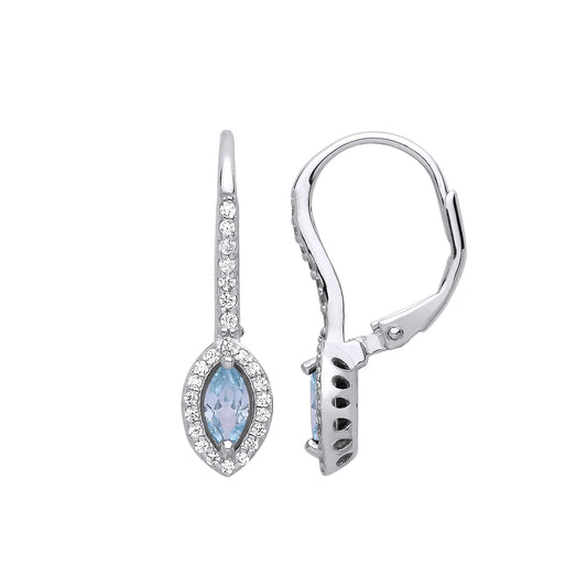 Silver  Light Blue Marquise CZ Cat's Eyes Drop Earrings - GVE816AQ