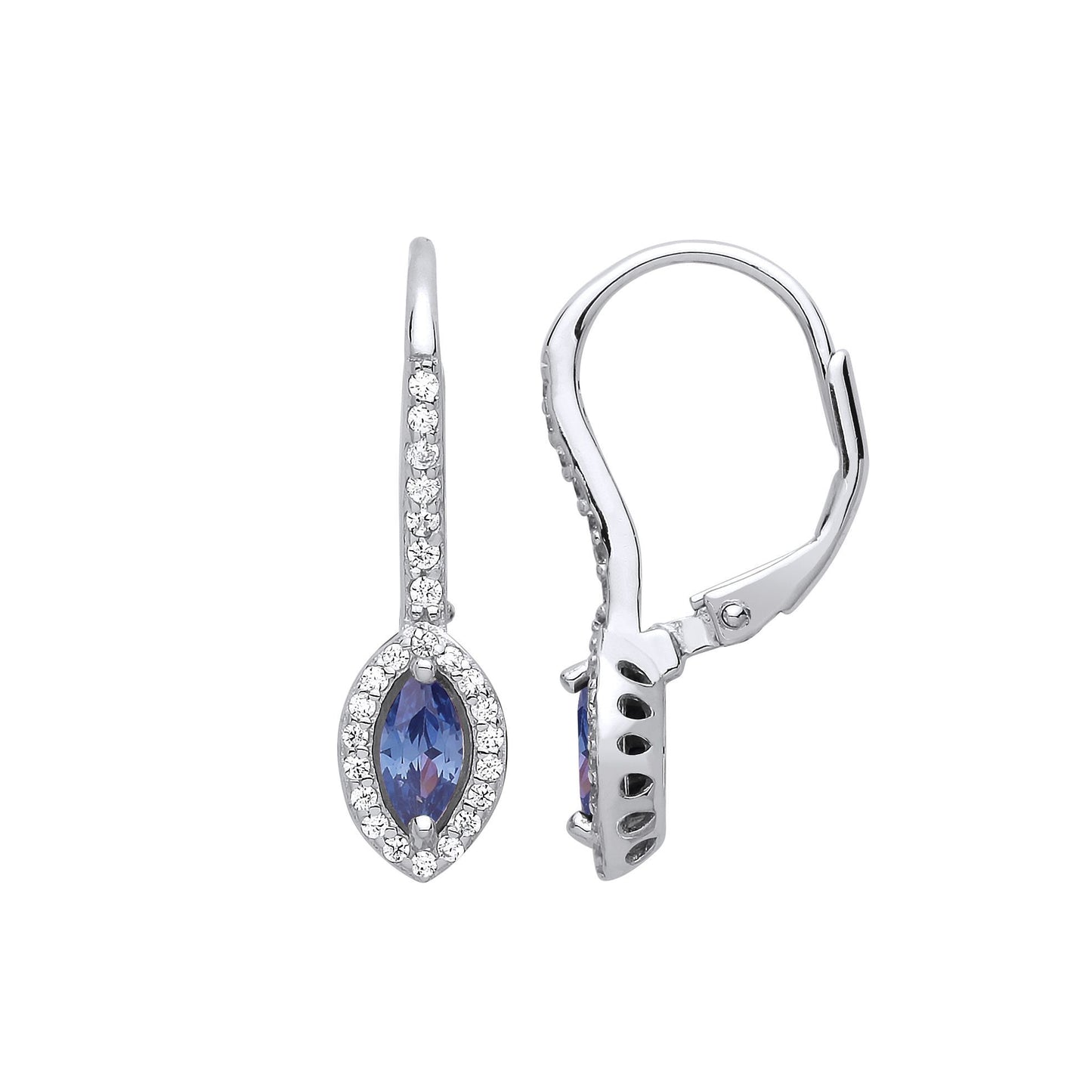 Silver  Blue Marquise CZ Cat's Eyes Drop Earrings - GVE816CP
