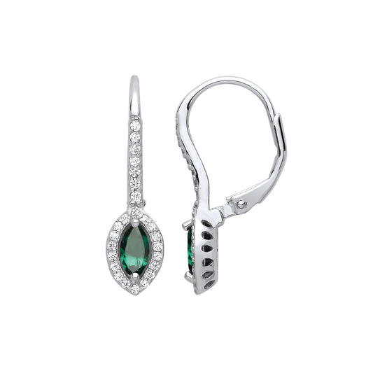 Sterling Silver  Green Marquise CZ Solitaire Halo Drop Earrings - GVE816EM