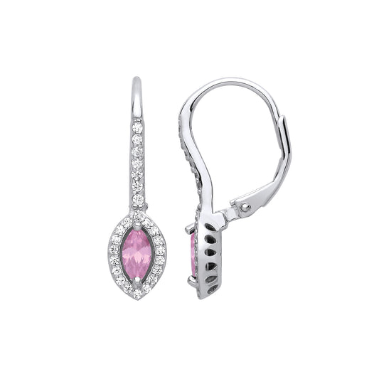 Silver  Pink Marquise CZ Cat's Eyes Drop Earrings - GVE816PINK