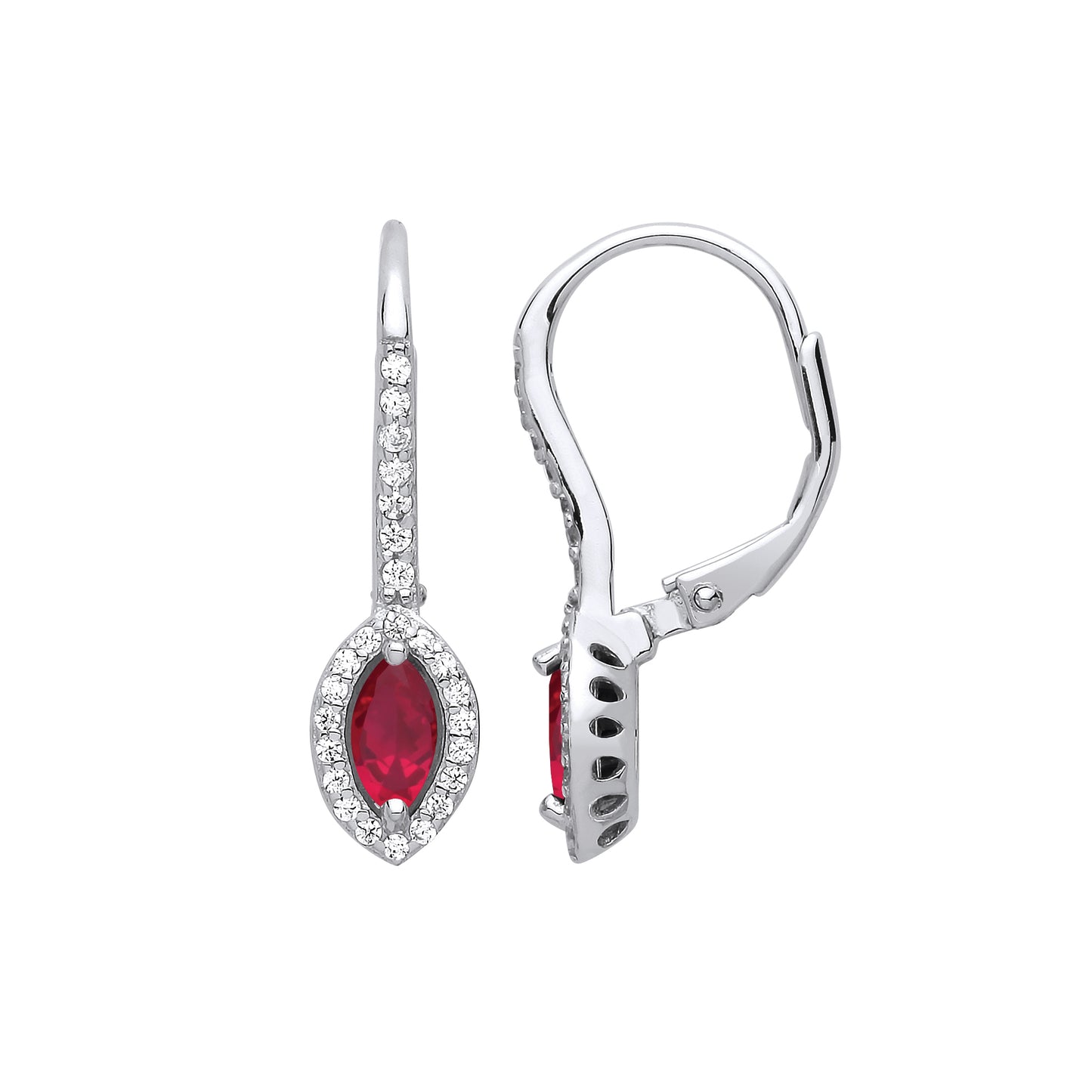 Silver  Red Marquise CZ Solitaire Halo Drop Earrings - GVE816RU