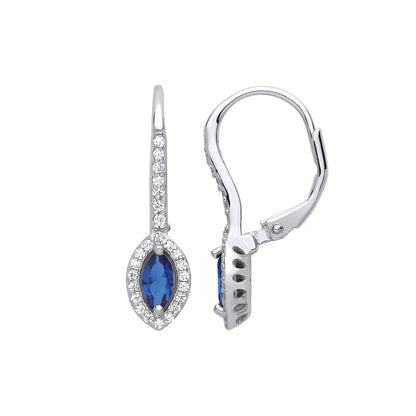 Silver  Blue Marquise CZ Cat's Eyes Drop Earrings - GVE816SAP