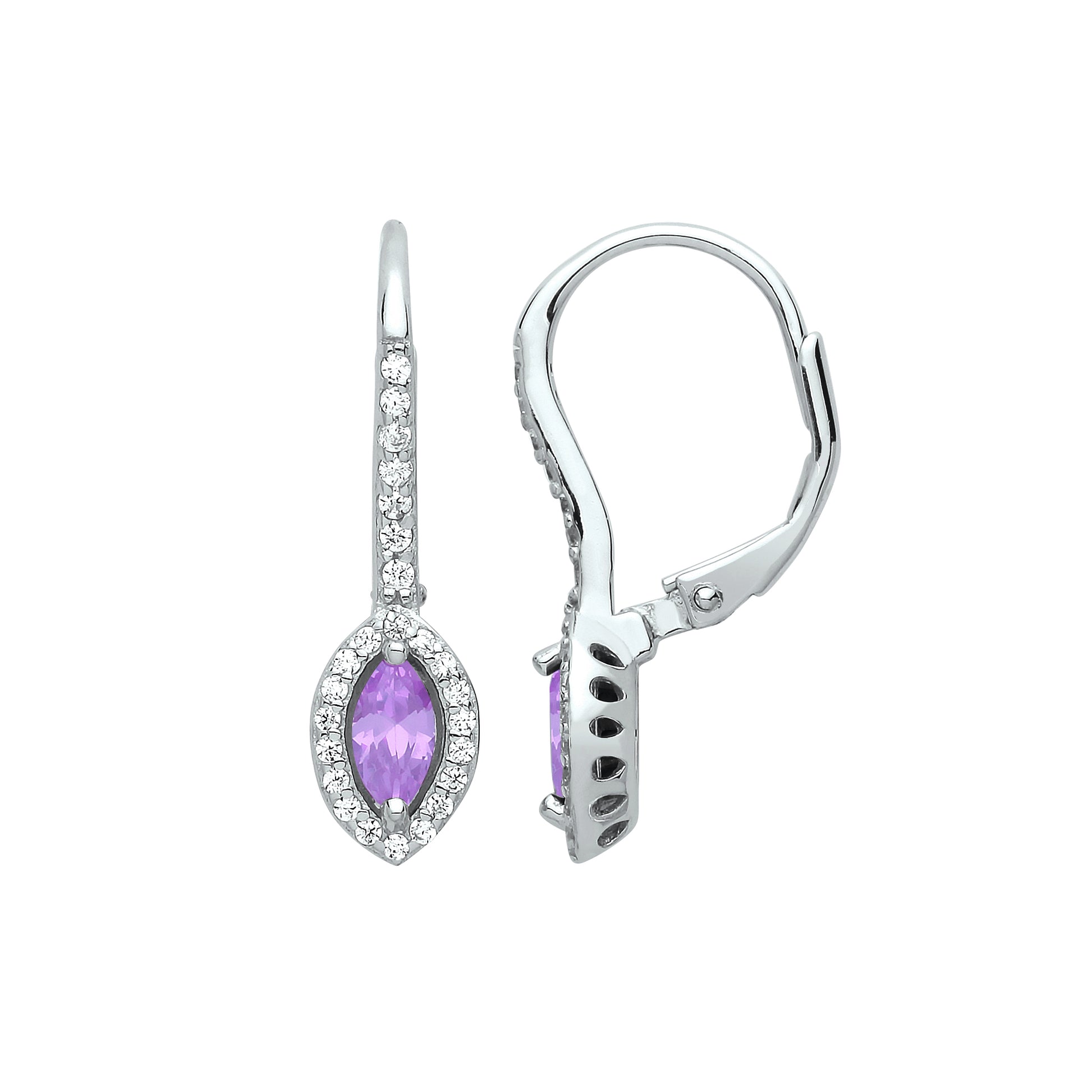 Silver  Lilac Marquise CZ Cat's Eyes Drop Earrings - GVE816VIO